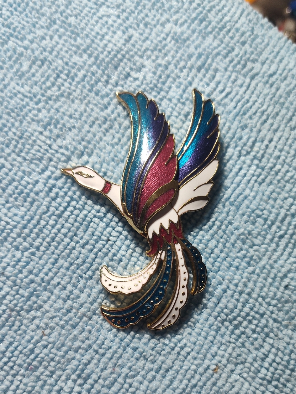 vintage 1980  brooch cloisonne enamel bird of paradise desing